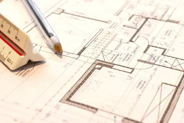 Image of architect Earl Shilton drawings